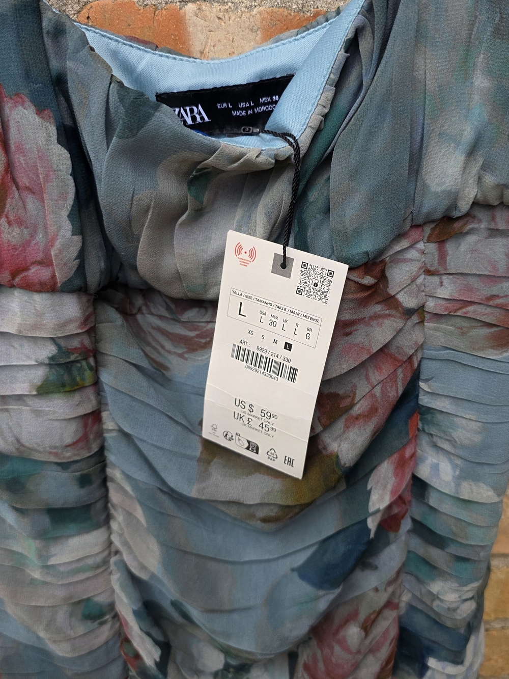 Zara Blue-Green Floral Ruched Midi Dress - Picture 10 of 16